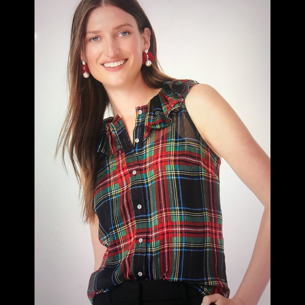 J. Crew Tartan Plaid Sleeveless Ruffle Top